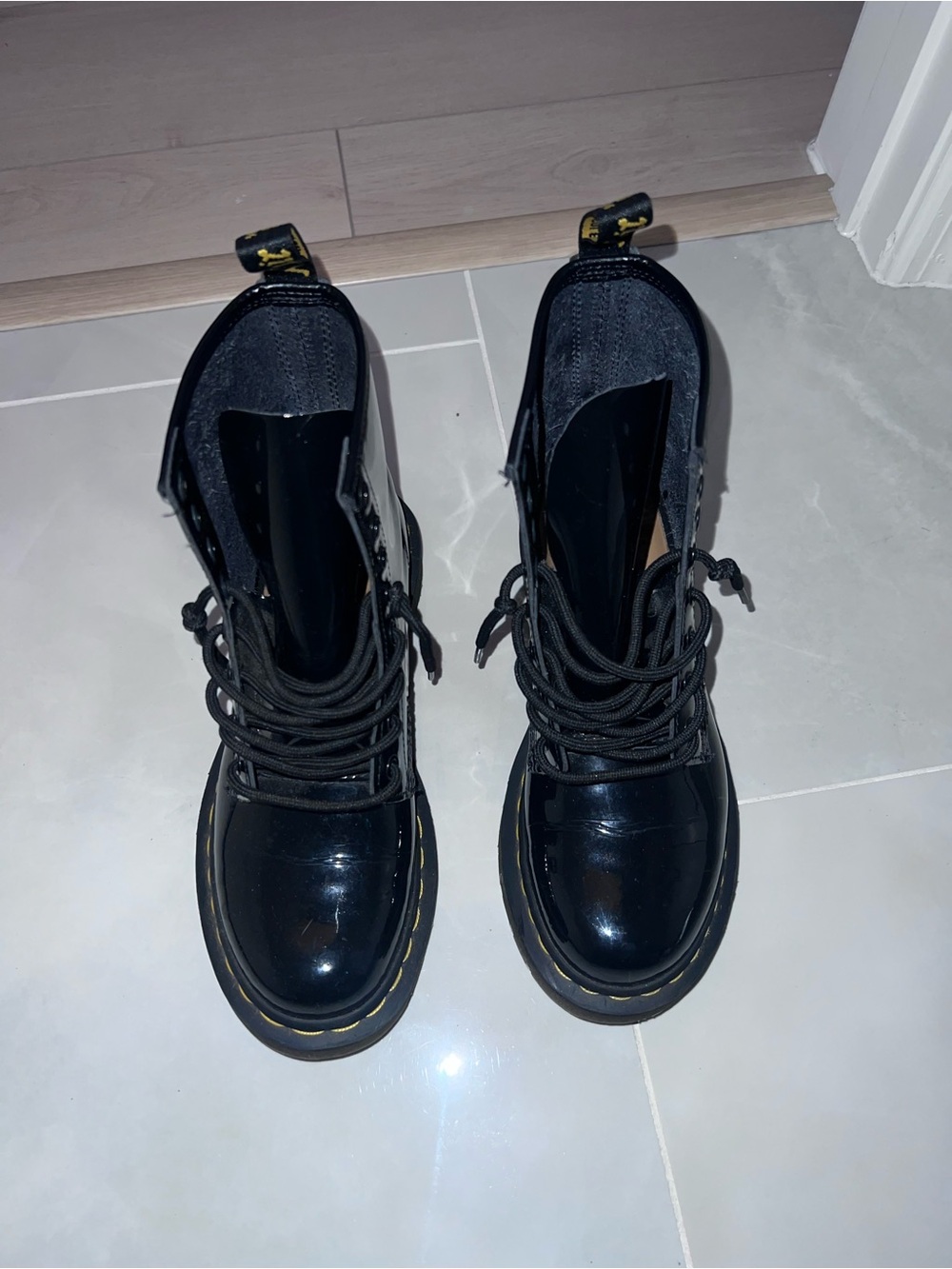 Dr. Martens Black Gloss Lace-Up Platform Boots